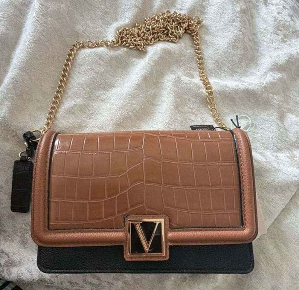 Victoria's Secret Crossbody Chain Bag Croc Block Brown Black NWT